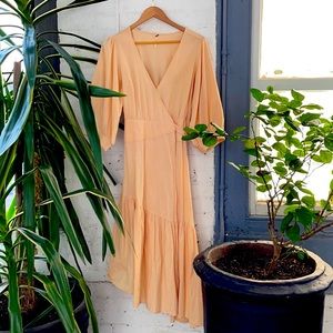 NWOT Free People Cotton Linen Wrap Midi Dress